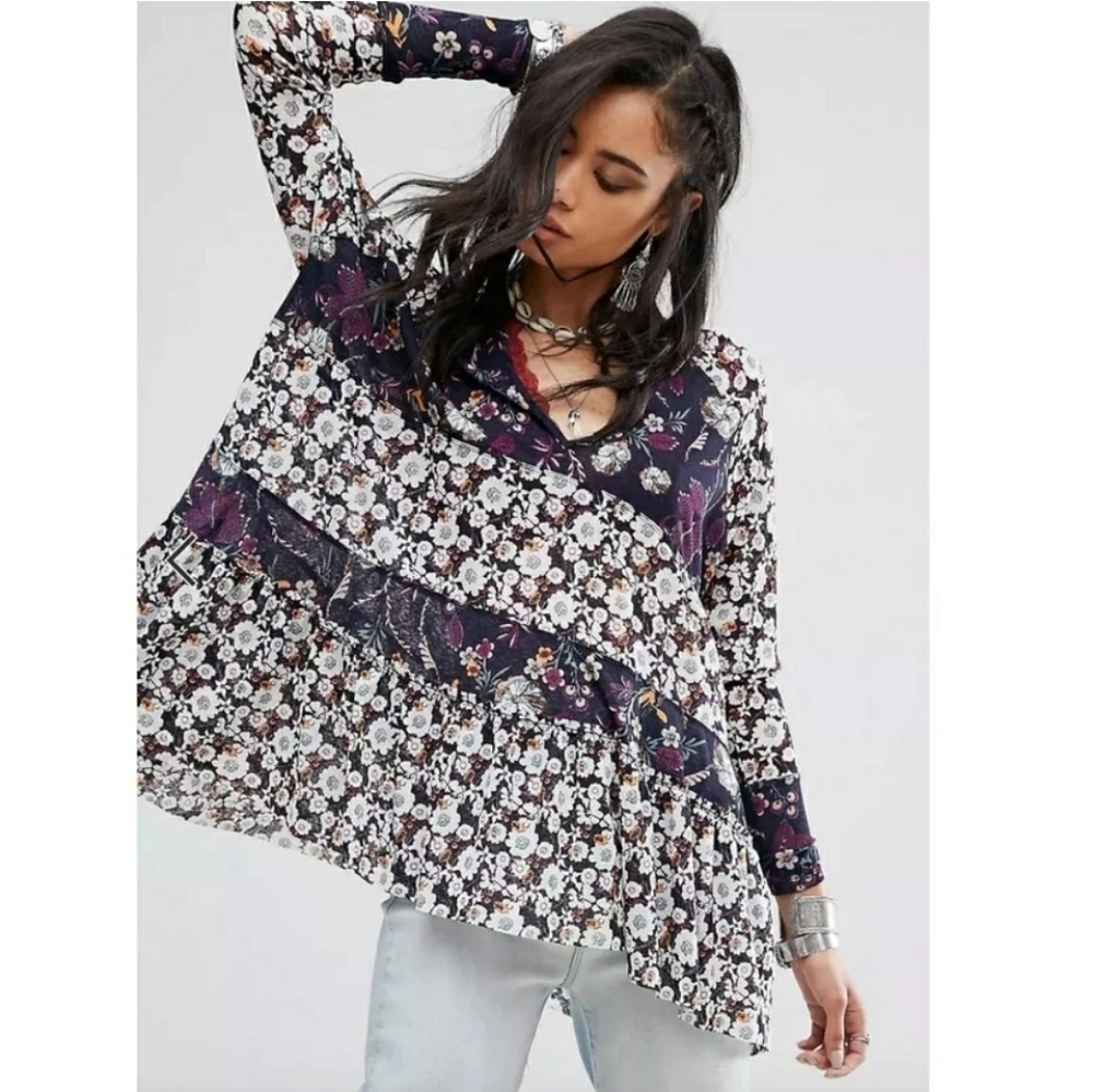 Free People Isabelle Tunic Long Sleeve Floral Top Blogger Fave, Size S - Picture 3 of 13